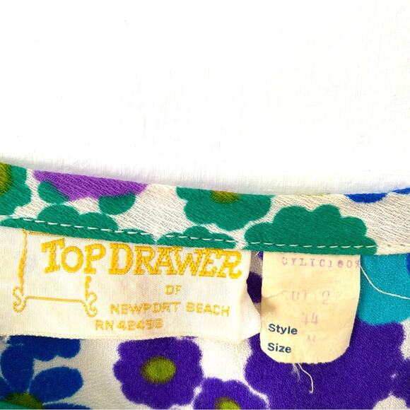 Vintage Top Drawer Newport Beach 70s Groovy Hippie Blouse size 12 Purple Flowers - Picture 6 of 8